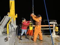 Mackenzie (left) and Avery Snyder (right) getting ready to deploy a mixed layer float. Credit: Alex Kinsella