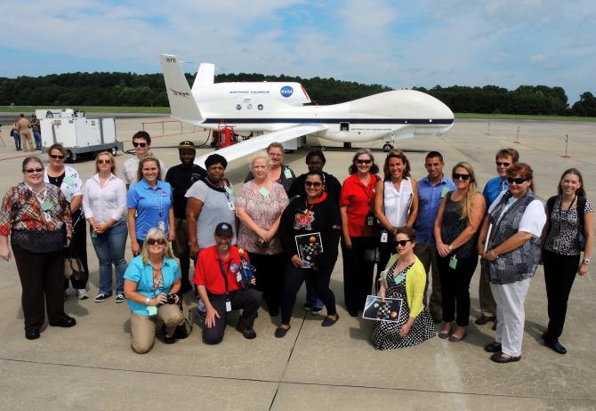 Educators visited NASA Wallops Flight Facility on to learn about the HS3 mission, tour the Global Hawk, the Global Hawk Operations Center and meet with HS3 mission personnel. 