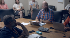 Knobelspiesse (bottom left), LeBlanc (center), and other members of the PACE-PAX team gather around the conference table during one of the pre-flight briefings for the campaign. Credit: NASA