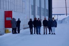 Team awaiting arrival of G-III on a chilly day in Goose Bay