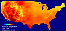 Predicted US maximum temperature, July 2099