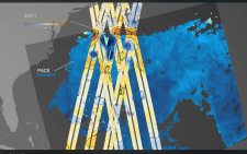 This animation shows data taken by NASA’s PACE and the international SWOT satellites over a region of the North Atlantic Ocean. PACE captured phytoplankton data on Aug. 8, 2024; layered on top is SWOT sea level data taken on Aug. 7 and 8, 2024. 