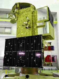 Observation satellite GOSAT-GW is unveiled to the press at the Tanegashima Space Center in Kagoshima Prefecture