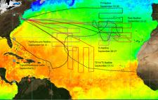 Global Hawk flight paths over Tropical Storm Nadine in the Atlantic Ocean