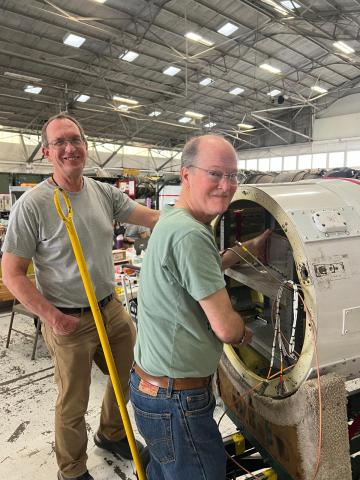 Picture of the day: David Eckberg and Glenn Diskin, from instrument DLH, installed their hardware into the NASA WB-57 spear pod.