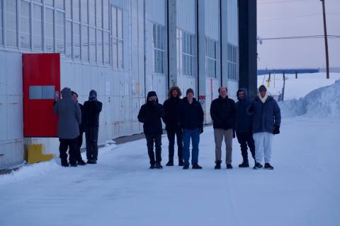 Team awaiting arrival of G-III on a chilly day in Goose Bay
