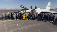 Group photo in front of the WB-57 after a successful test flight. 