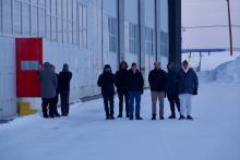 Team awaiting arrival of G-III on a chilly day in Goose Bay