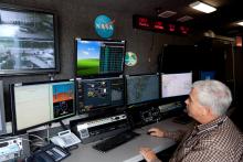 Pilot Kent Fuller in the Global Hawk Mobile Operations Facility (9.19.12)