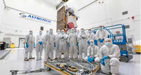 The mechanical team assembles in the clean room where they prepared the PACE Observatory before launch. (Photo: NASA)