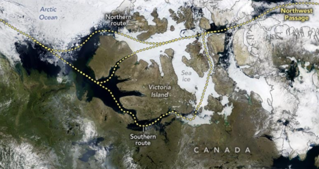 Satellite image of the islands and waterways that form the crux of the Northwest Passage acquired on July 13, 2024, by the Ocean Color Instrument aboard NASA’s PACE